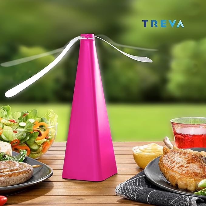 Treva Chemical Free Bug Fan, Fly Deterrent with Holographic Blades to Clear Bugs, Mosquitoes, and Flies, Battery Powered Fly Fan, Pink (4 Pack)