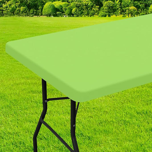 homing Rectangle Table Cloth Cover, Waterproof Polyester Elastic Fitted Tablecloth, Fits for 6 Foot Folding Tables, Washable Table Protector for Picnic, Camping, Outdoor (Lime Green, 30" x 72")