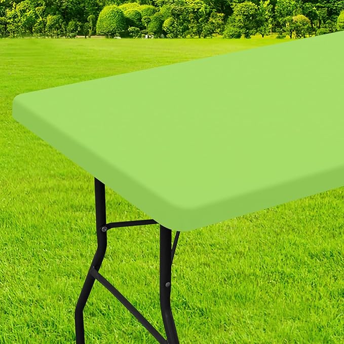 homing Rectangle Table Cloth Cover, Waterproof Polyester Elastic Fitted Tablecloth, Fits for 8 Foot Folding Tables, Washable Table Protector for Picnic, Camping, Outdoor (Lime Green, 30" x 96")
