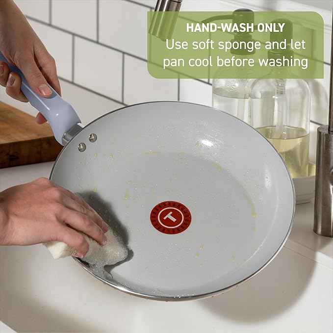 T-Fal Refresh Ceramic Nonstick Frying Pan 2-Pc Set, 8" & 10", Oven Broiler Safe up to 350°F Cookware, Ceramic Frying Pan Skillet, Pots & Pans, Mint Green