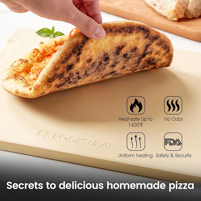 Large Pizza Stone, 16"x14" Rectangular Pizza Stone for Oven Grill BBQ, Baking Stone for Pizza Bread, Unique Built-in 4 Handles Cooking Stone