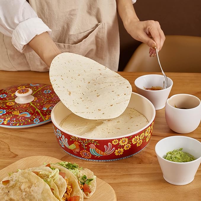 Bico Red Spring Bird Taco Tuesday Set, Tortilla Warmer and Taco Holder, Microwave and Dishwasher Safe