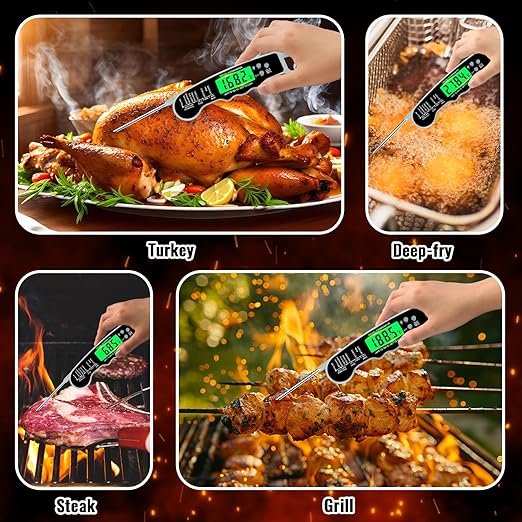 Meat Thermometer Digital, Instant Read Meat Thermometer with Backlight & Magnet for Kitchen, Beef, Grill, Turkey,IP67 Waterproof Cooking Thermometer，Suitable as Stocking Stuffers for Men