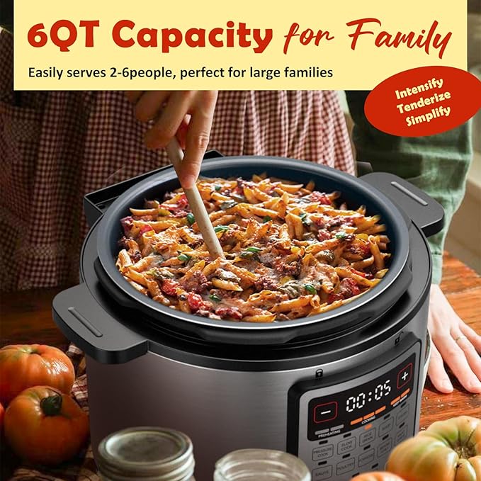 Fullwill 6QT Electric Pressure Cooker, 9-in-1 Multi-Use Programmable Pressure Cooker with Slow Cook, Rice Cook, Steamer, Sauté, Yogurt Maker, Food Warmer, 12+ Safety Features & Ceramic Non-Stick Pot