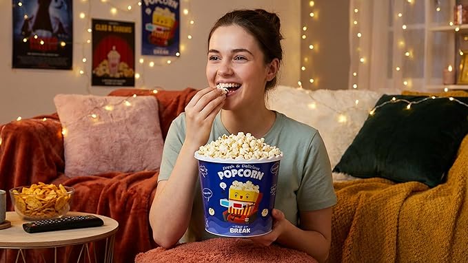 Modern Style Reusable Plastic Popcorn Box/Popcorn Containers/Popcorn Bowls Set for Movie Theater Night - (BPA Free - 6 Pack - 75 oz) (Popcorn Mix A)
