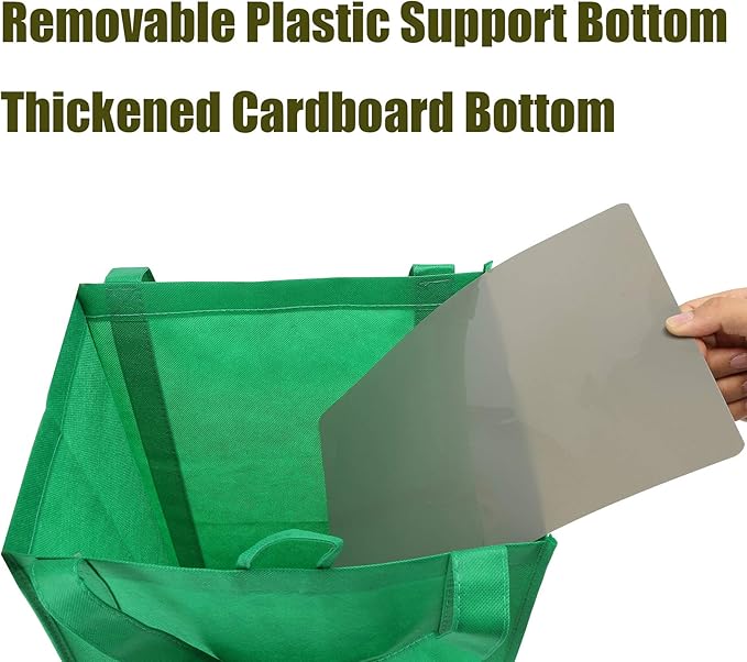 NERUB Set of 10 Reusable Grocery Bags Heavy Duty Shopping Bags Large Grocery Totes with Reinforced Bottom Super Sturdy Handles, Green