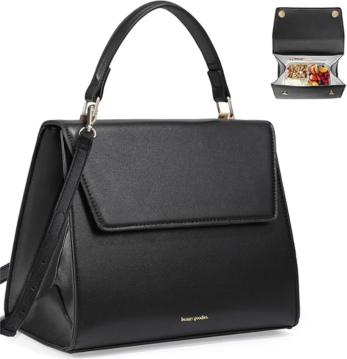 BEAUTYGOODIES X-Large Lunch Bag for Women, Work, Picnics and Parties, Insulated Cute Tote Purse Black,Stylish Bag for Women at Work, Office, Insulated Cooler for women, Ladies, Teachers, Nurses