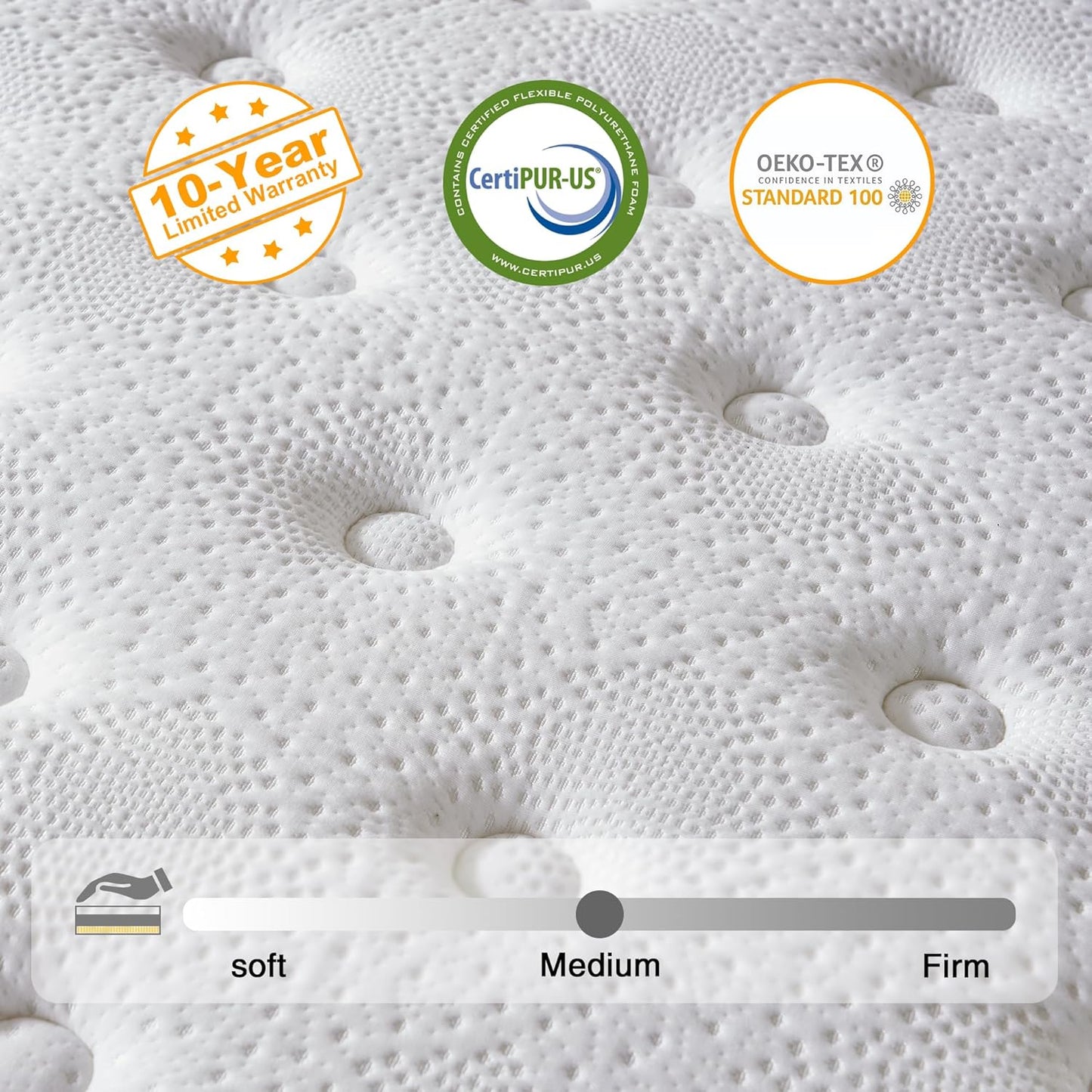 Queen Mattress, 14 Inch Hybrid Mattress in a Box, Memory Foam and Individual Pocket Springs, Fiberglass Free, Soft and Breathable, Medium Firm Feel