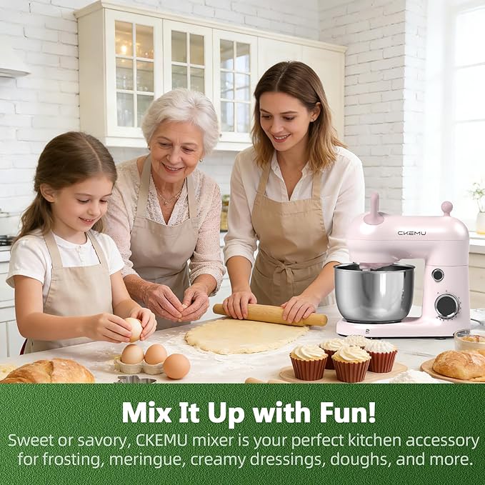 Stand Mixer, Compact & Space-Saving, Stainless Steel Bowl, Unique & Playful Design, Effcient 300W Motor, Dishwasher-Safe Attachments, SM-2549A (Pink)