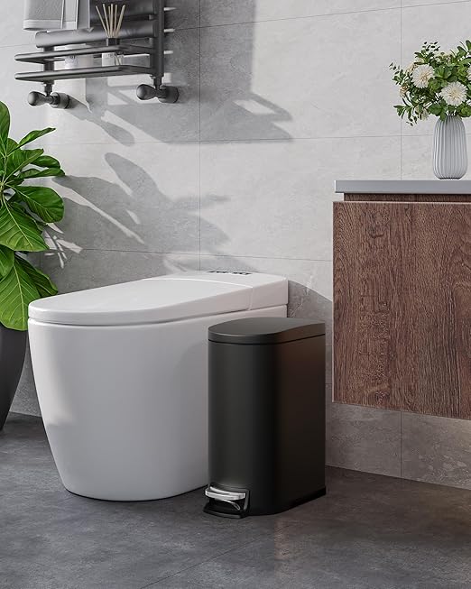 Garvee 13 gal (50 L) and 2.6 gal (10 L) Metal Trash Can Combo Set, Rustproof Garbage Can with Lid, Step-on Trash Bin with Inner Bucket, Rear Handle, Black