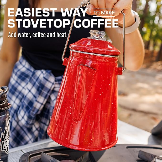 COLETTI Classic Percolator Coffee Pot — The Most Nostalgic Camping Coffee Pot, Now Modernized [Red Enamel, 18 Cup]