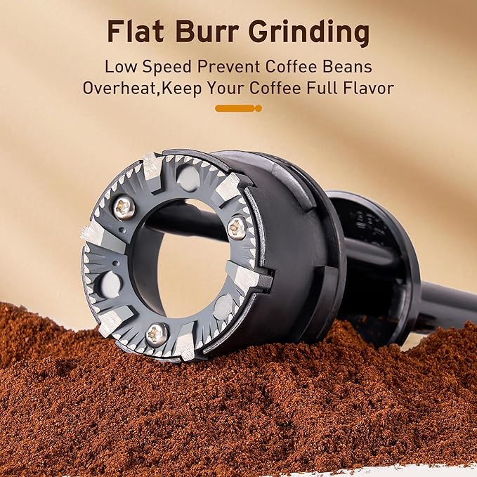 Ollygrin Flat Burr Coffee Grinder Electric, Adjustable Coffee Grinder for Home Use, Compact Coffee Beans Grinder with 14 Grind Settings, 2-12 Cups for Home & Office