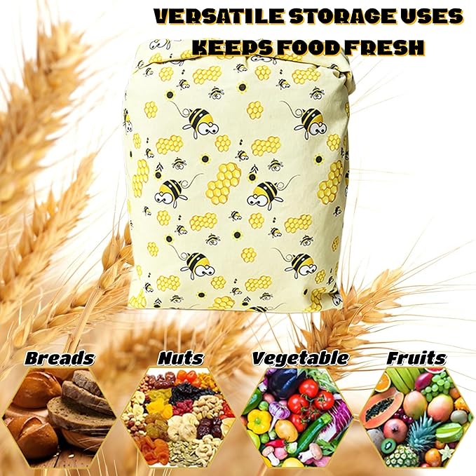 2 Packs Reusable Beeswax Bread Bags for Freezer & Refrigerator, XL 17x13 Inch with Zippers,Natural Beeswax-Lined Cotton Storage Bags Airtight -The Perfect Freshness Keeper for Homemade Sourdough