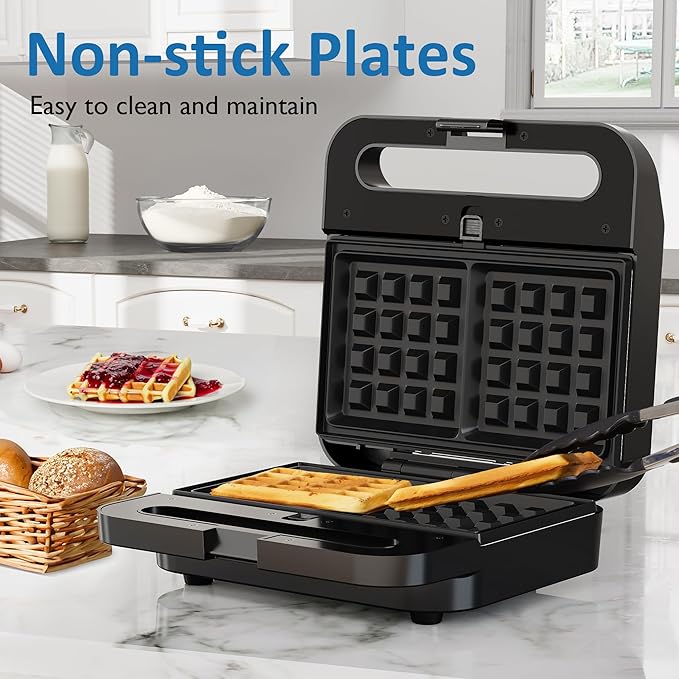 Sandwich Maker Panini Press Grill, 3 in 1 Electric Waffle Maker with Removable Non-stick Plates, Glass Top, Cool Touch Handle & Easy to Clean, 1000W
