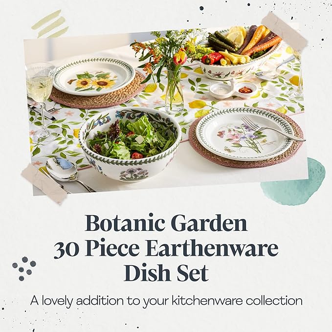 Portmeirion Botanic Garden 30-Piece Dinnerware Set - Nature-Inspired Floral Motifs - Dishwasher, Microwave, Freezer Safe Elegant Dining Plates, Bowls, Mugs - Fine Earthenware for Home Gatherings