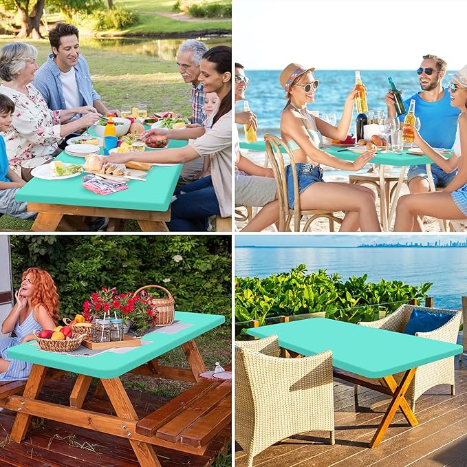 homing Rectangle Table Cloth Cover, Waterproof Polyester Elastic Fitted Tablecloth, Fits for 6 Foot Folding Tables, Washable Table Protector for Picnic, Camping, Outdoor (Aqua, 30" x 72")