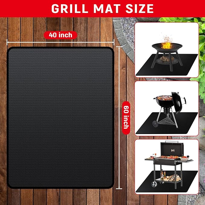 60 x 40 inch Under Grill Mats for Outdoor Grill, Double-Sided Fireproof, Oil and Waterproof Protective Mat for Grass and Deck, Outerdoor BBQ Fire Pit Fireplace Mat