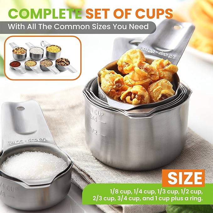 Spring Chef Premium Ice Cream Scoop, Magenta & Stainless Steel Measuring Cups with Pour Spout, Set of 7-2 Product Bundle