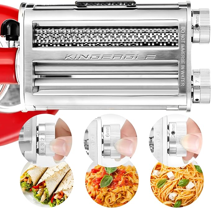 Pasta Maker Attachment for KitchenAid Mixers, Pasta Attachments 3 in 1 Set Included Dough Roller, Spaghetti and Fettuccine Cutters, Noodle Maker Accessory