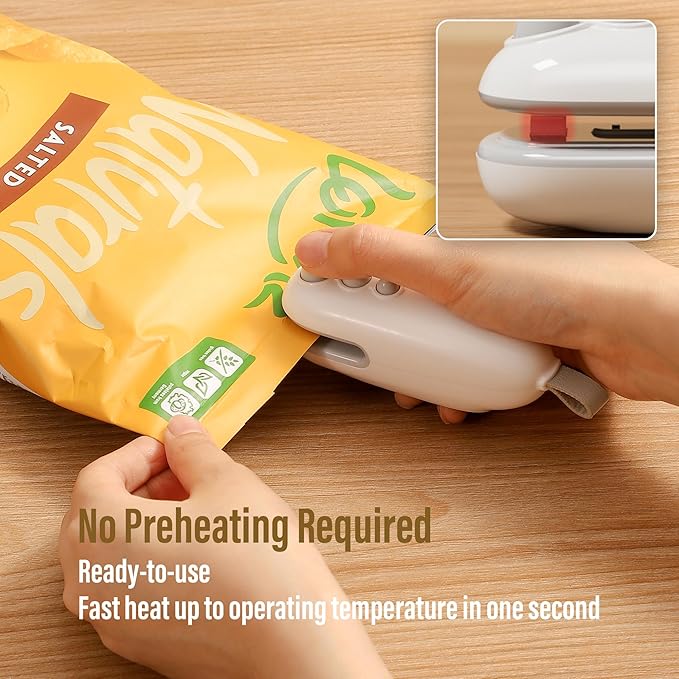 Mini Bag Sealer with Cutter, Rechargeable, Handheld Heat Sealer Machine with Magnetic, Portable Bag Sealer Heat Seal for Keep Food Fresh and Snacks Crispy. Blue