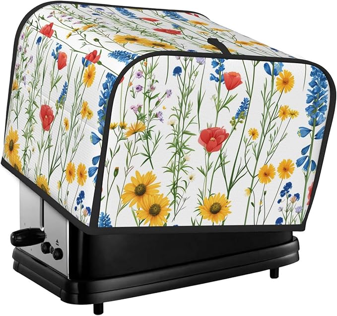 Summer Wildflower Covers for 4 Slice Toasters,Cute Country Bread Machine Cover with Handle,Washable Stain Resistant Kitchen Small Appliance Cover Dining Decor