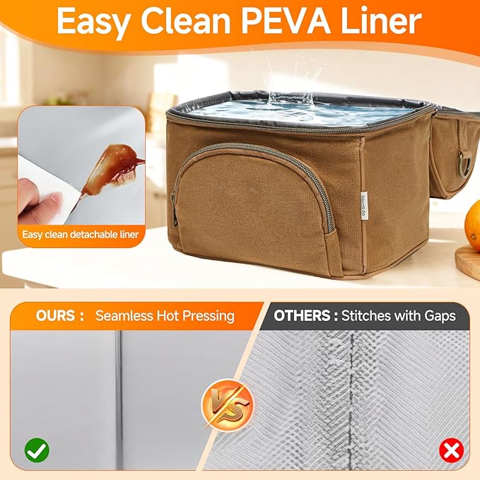 Lunch Box with Ice Packs, Waxed Canvas Lunch Bag for Men, 10.5L Leakproof Insulated Lunch Cooler for Men Work, Dual Compartment Soft Cooler for Work, Camping, Beach & Road Trips