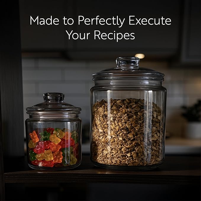 Restaurantware Vetri 0.5 Gallon Glass Storage Jar 1 Dishwashable Glass Cookie Jar - Airtight Seal Wide Opening Clear Glass Candy Jar Knob Handle Lid For Kitchen Laundry Or Storage