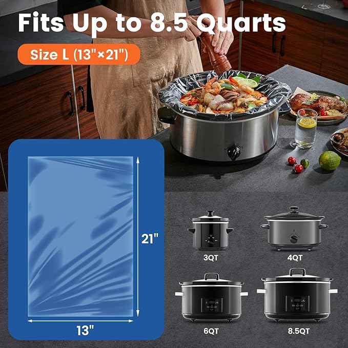 Slow Cooker Liners, Hotensil 13"x 21" 30 Count Cooking Bags Large Size Disposable Pot Liner, Fit 3QT to 8.5QT for Slow Cooker Cooking Trays, Multi-Purpose Durable Liners Plastic Bags, BPA Free