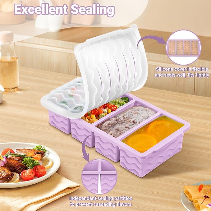 Doasuwish Silicone Freezer Tray for Soup with Lid – 1-Cup Soup Container Cube Style Ice Cube Trays for Freezer, Meal Prep & Food Storage, Freeze 250mL/125mL Portions – 2 Pack