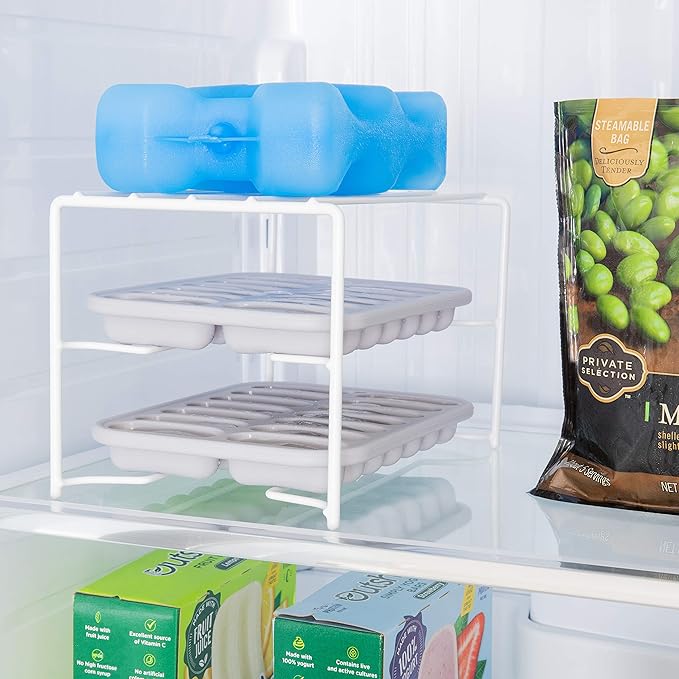 Better Houseware Ice Tray Organizer Shelf for Freezer, White Coated Steel Ice Cube Tray Rack, Stackable Freezer Shelf for Ice Tray Storage, Fridge Organizer for Space Saving, 2 Set