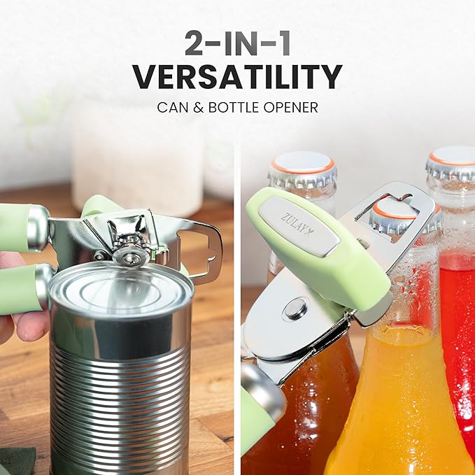 Zulay Kitchen Manual Can Opener with Bottle Opener with Turn Knob