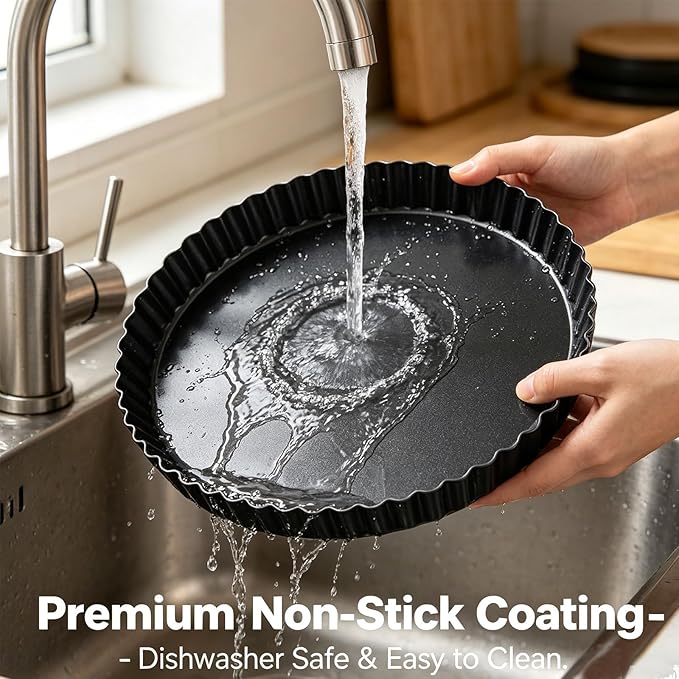 9 Inch Tart Pan with Removable Bottom, Quiche Pan Carbon Steel Heavy Duty Nonstick Pie Pan- Fluted Edges Loose Bottom, Extra Hgh 1.2-Inch Depth for Baking Fruit Tarts, Pies