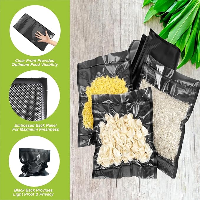 11" x 24" Vacuum Seal Bags Black and Clear, Precut Vacuum Sealer Bags for Food Storage, Heavy Duty Commercial Grade 5 Mil Vacuum Bags, 50 Count