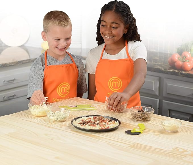 MasterChef Junior Pizza Cooking Set - 5 Pc Kit Includes Real Cookware for Kids w Recipes, Board, Roller - Make Homemade Pizza, Birthday