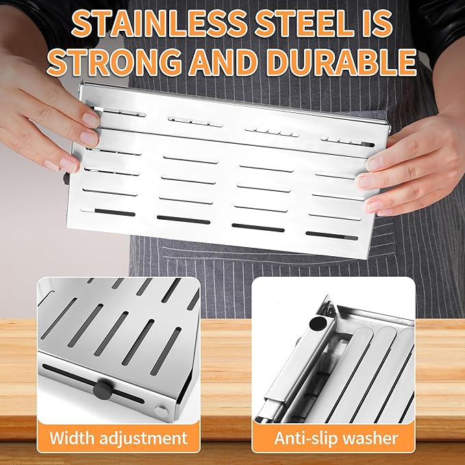 Stainless Steel Bread Slicer - Adjustable Foldable Durable Steel Space -Saving Cutting Guide Homemade Breads,Suitability for Homemade Breads, Bagel,Cakes - Kitchen Gadget, Baking Tool & Gift