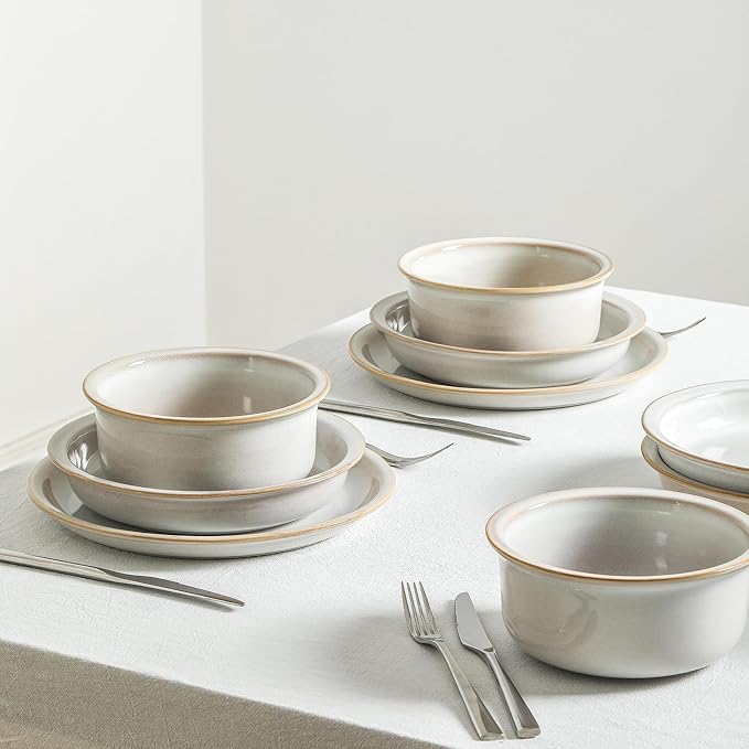 Stone Lain Slate 24-Piece Dinnerware Set Stoneware, Plates and Bowls Set, Dishwasher and Microwave Safe, Dish Set for 8, White