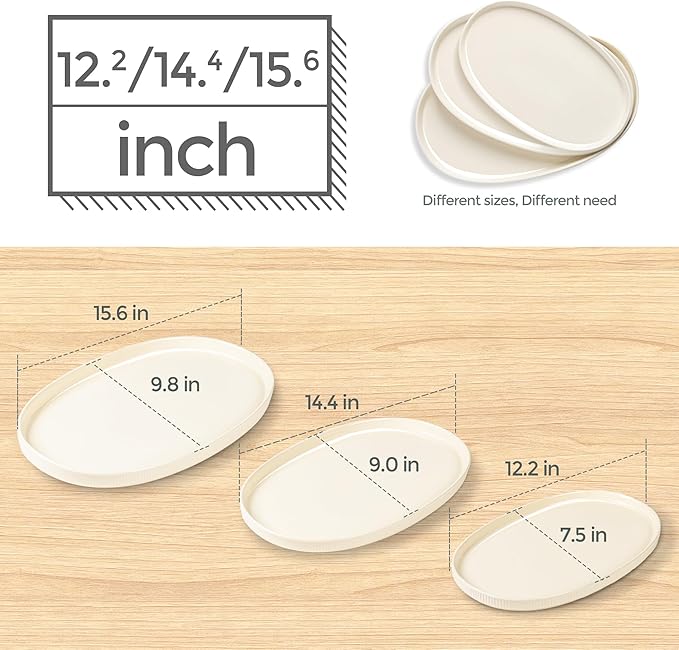 theterra Ceramic Serving Platter, 15.6"/14.4"/12.2" Oval Serving Dishes for Entertaining, Oven Safe, Microwave Safe, Serving Plates Set of 3 for Wedding, Party, Turkey, Beige