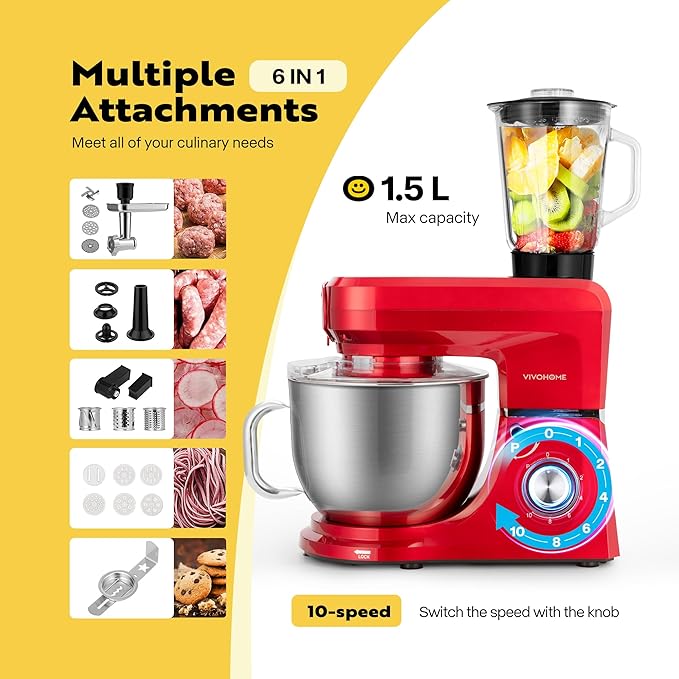 VIVOHOME 4.75 Quart Stand Mixer with 6 in 1 Multifunctional Stand Mixer