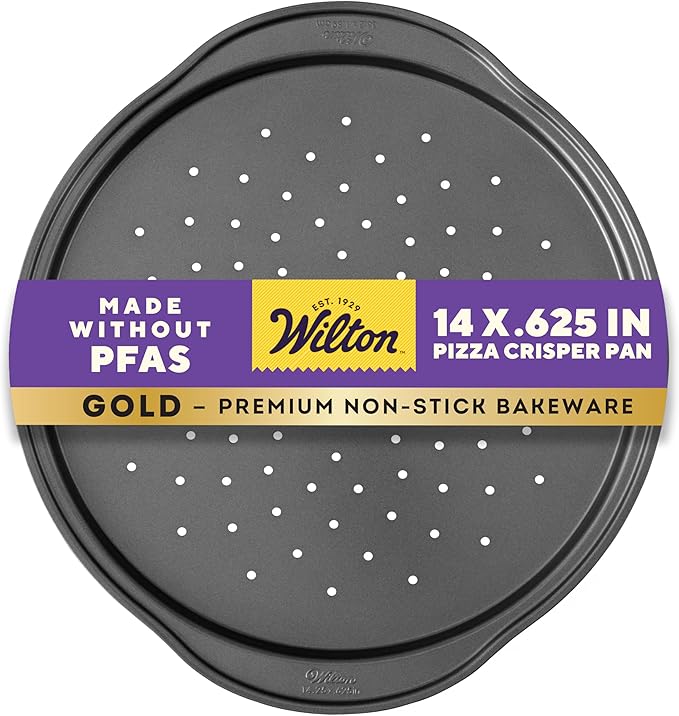 Wilton Gold Non-Stick 14 in Pizza Crisper, Warp-Resistant Bakeware, Made without PFAS, Packaging May Vary