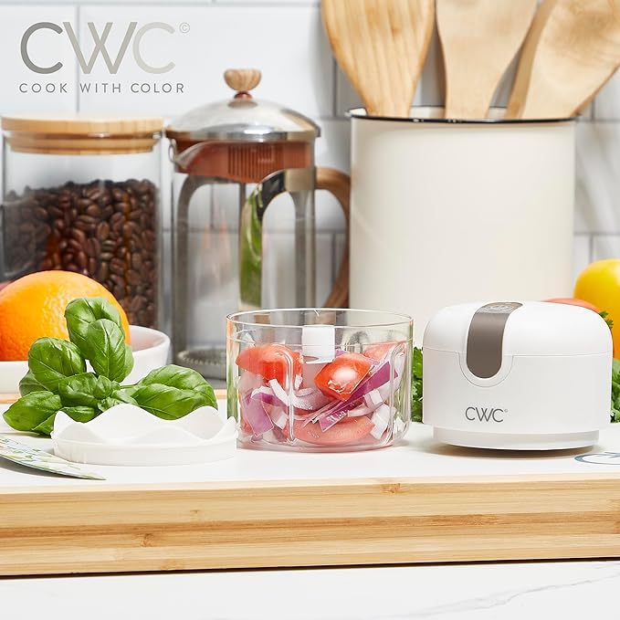 COOK WITH COLOR Wireless Food Chopper - Effortlessly Chop, Great for Garlic, Ginger, Herbs, Chili, Minced Meat, Onions, 8 Oz, Creme
