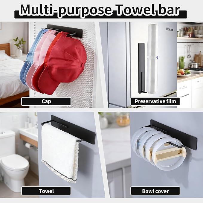 3 Packs Magnetic Kitchen Organizer & Magnetic Utensil Holder - Hanging Hooks &Paper Towel Holder & Tumbler Lid Organizer, Fridge Magnet Organizer Metal Black