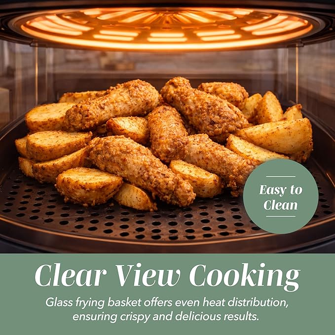 COOK WITH COLOR Colorful 1200W 4Qt Air Fryer: Glass Basket, Dishwasher Safe, 60min Timer, 6 Presets, Temp Control 175F-400F, 4 QT, Dark Sage