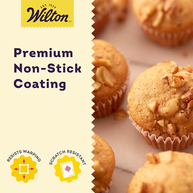 Wilton Gold Non-Stick Bakeware Mini Muffin Pan - Baking Pan for Mini Cupcakes & Muffins - Made Without PFAS - Even Heat Distribution & Scratch Resistant - 16 x 10 x 1 Inch, 24 Cups