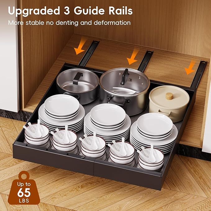 OneDream 2 Pack Pull Out Cabinet Organizer, 21" Deep Slide Out Drawers for Kitchen Cabinets, No Drill Adhesive Pull Out Drawers for Cabinets, Back Roll Out Shelves Adjustable Width 12.05"-20.4"