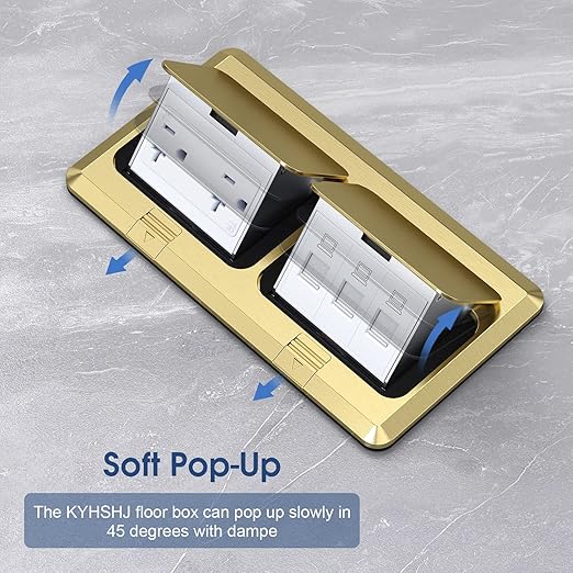 KYHSHJ Dual Pop-Up Floor Electrical Outlet Box Kit，20 Amp Stainless Steel TR Tamper-Resistant Duplex Receptacle Outlet，3-Port RJ45 Datacom Receptacle，ETL Listed, Brass