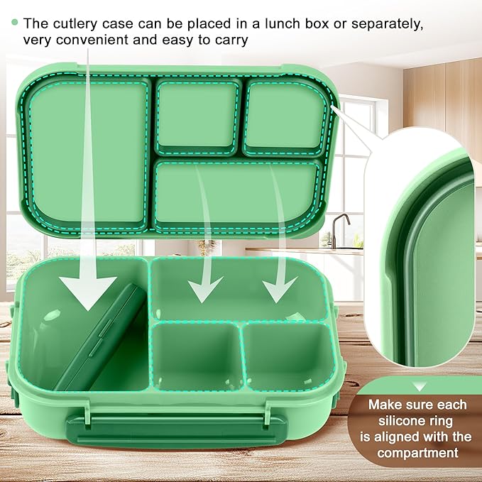 Amathley Lunch Box Kids,Bento Box Adult,Leakproof Lunch Containers for Adults/Kids/Toddler,1200ML-4 Compartments bento Lunch box with Utensil,Microwave & Dishwasher & Freezer Safe (Cyan)