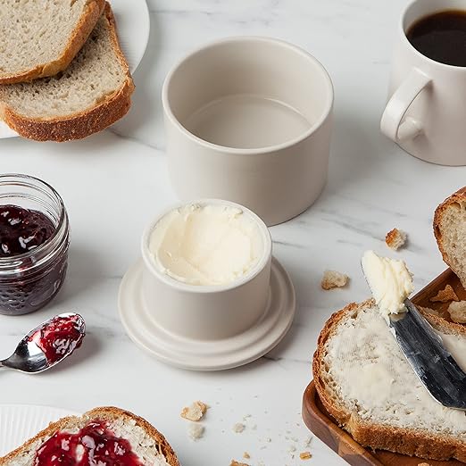 Now Designs French-Style Stoneware Butter Crock for The Counter, Matte Natural