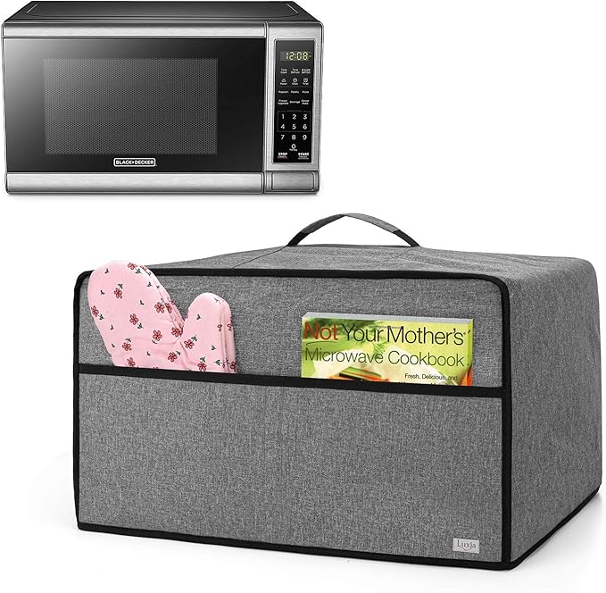 Luxja Dust Cover for Microwave Oven (Fits Most 0.7 Cu.Ft Microwaves), Microwave Oven Cloth Cover with Front Pocket, Gray