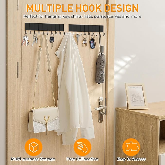 2Pcs Magnetic Key Holder For Fridge With 10 Hooks, Magnetic Utensil Holder For Wall, Strong Magnetic Key Hanger Hook Organizer, Magnent Key Rack For Kitchen Metal Door Grill Tool Coat Towel Purse