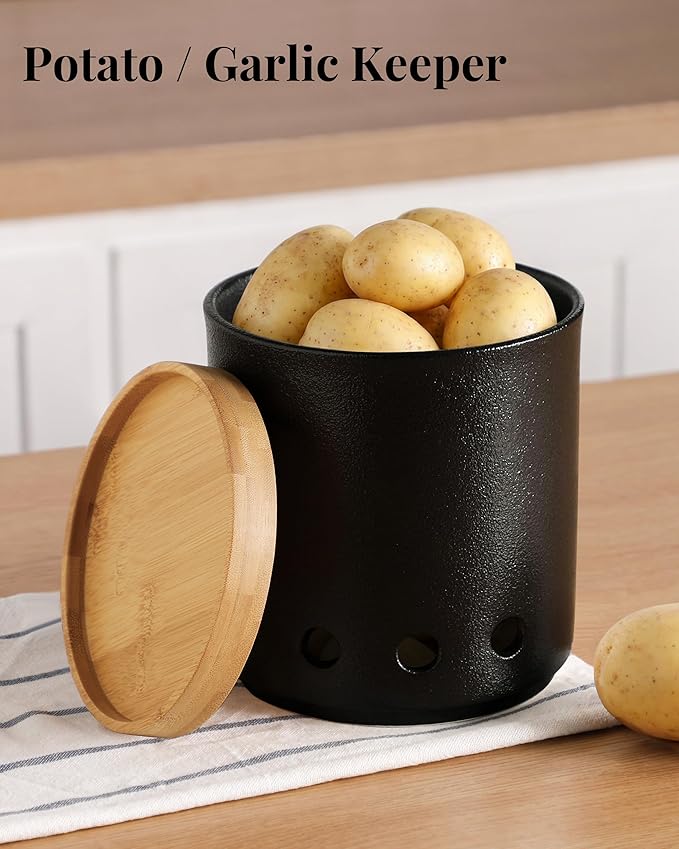 LoeJan 360° Rotating Ceramic Utensil Holder for Kitchen Countertop – Cooking Utensil Crock Organizer with Non-Slip Cork Base for Farmhouse Kitchen Decor, Textured Black